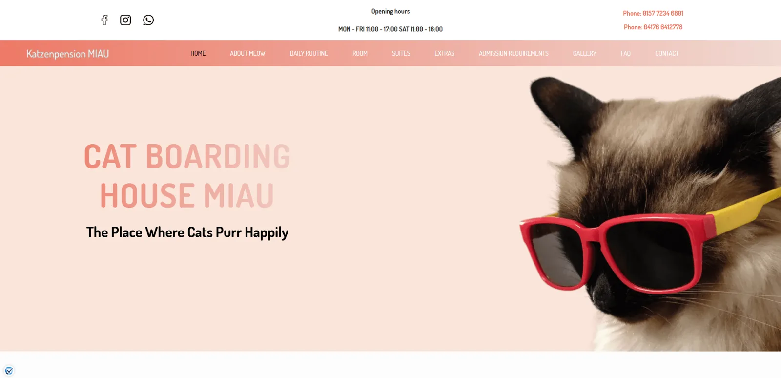 Katzenpension Miau — services and facility layout